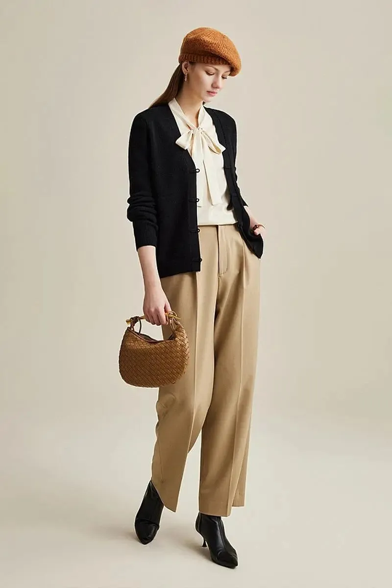 100 Wool V Neck Cardigan with Knot Button