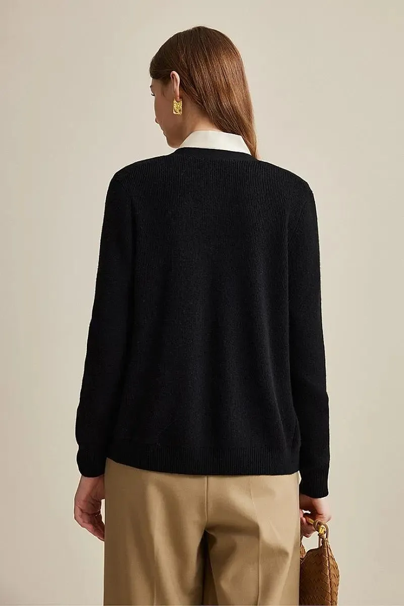 100 Wool V Neck Cardigan with Knot Button