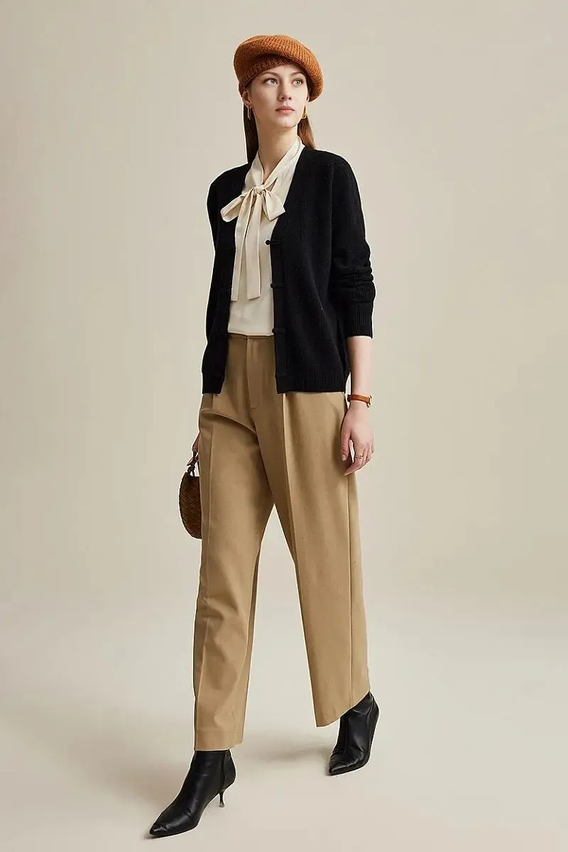 100 Wool V Neck Cardigan with Knot Button