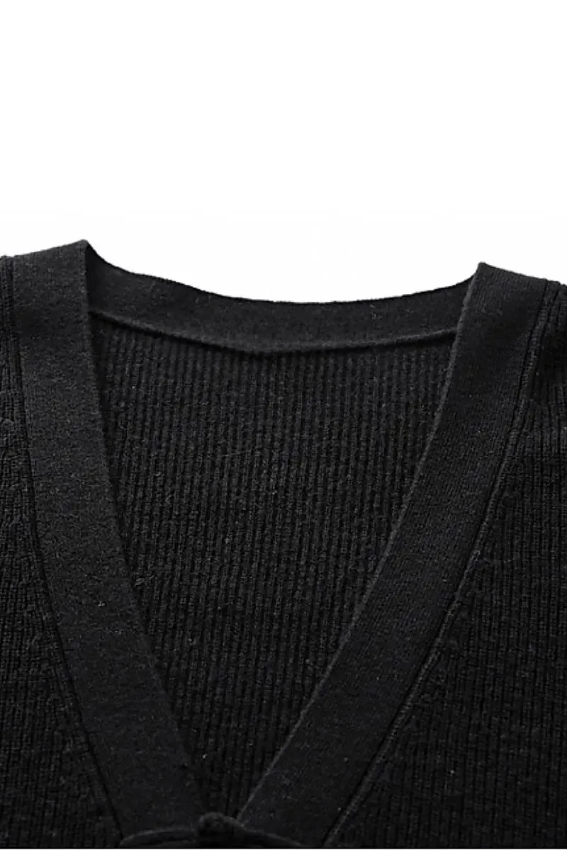 100 Wool V Neck Cardigan with Knot Button