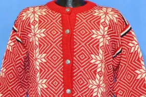 70s LL Bean Red Snowflake Cardigan Sweater Women's Medium