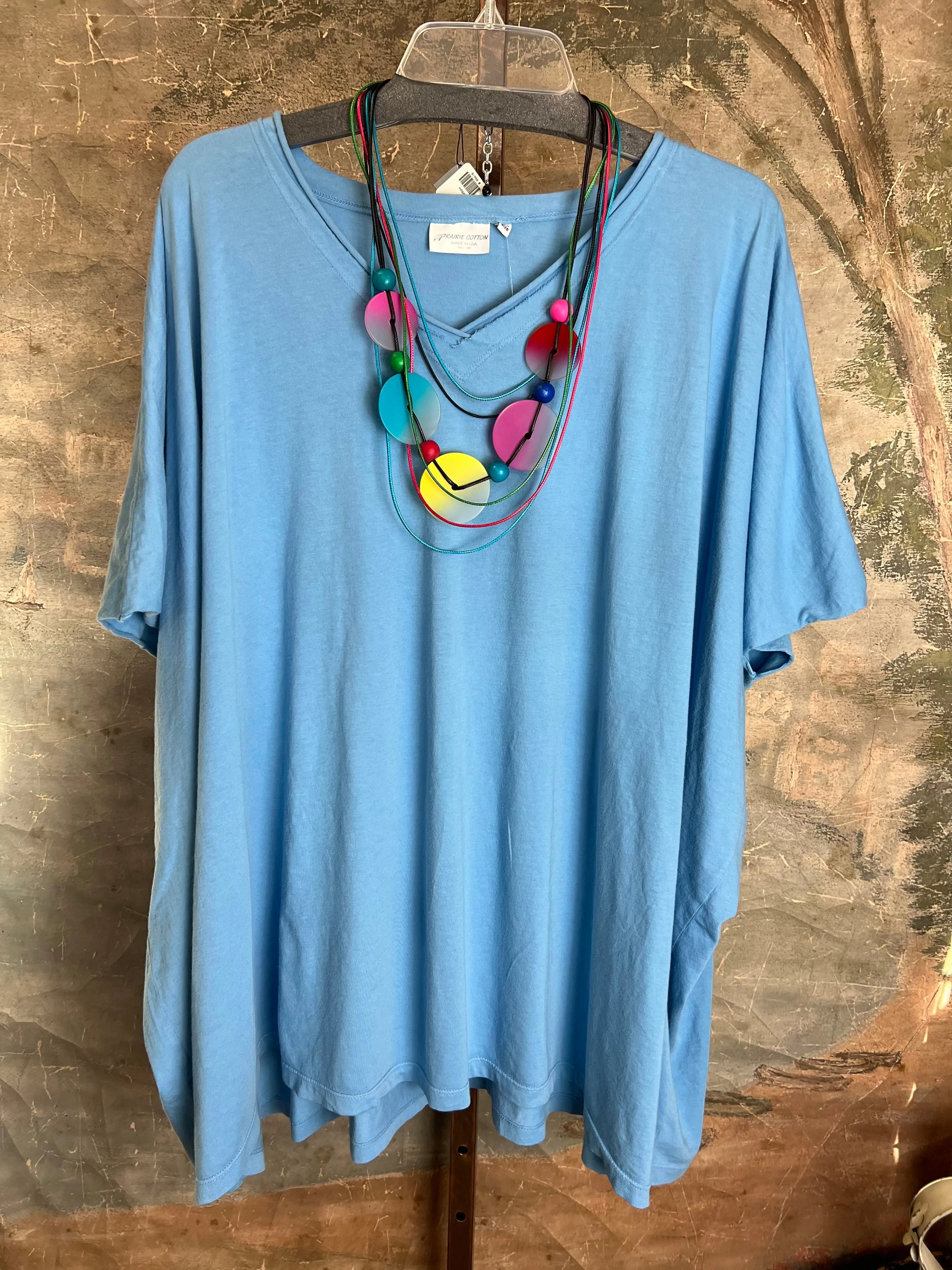8715 Solid V-Elbow Tunic Tshirt-Bluet