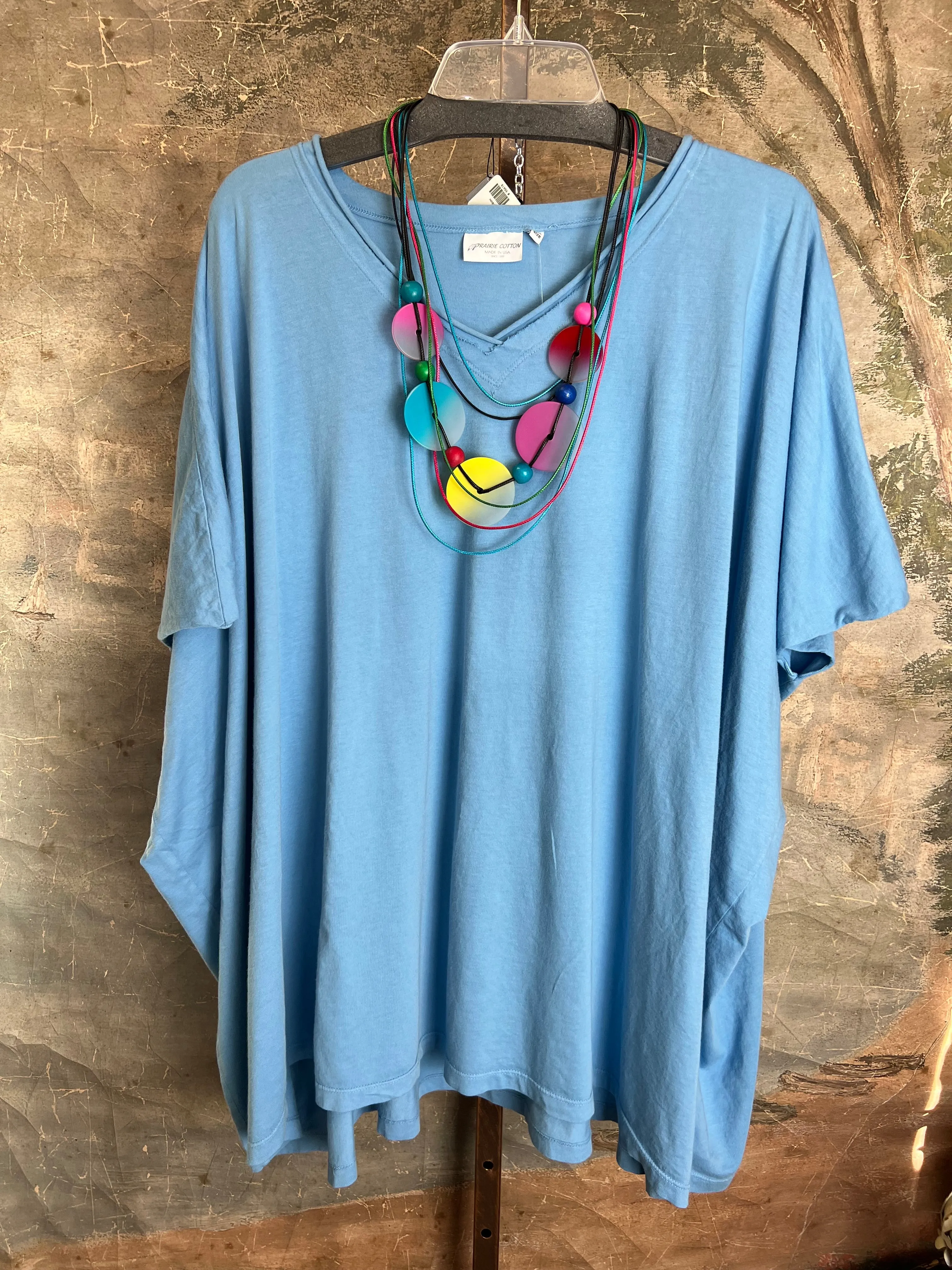 8715 Solid V-Elbow Tunic Tshirt-Bluet