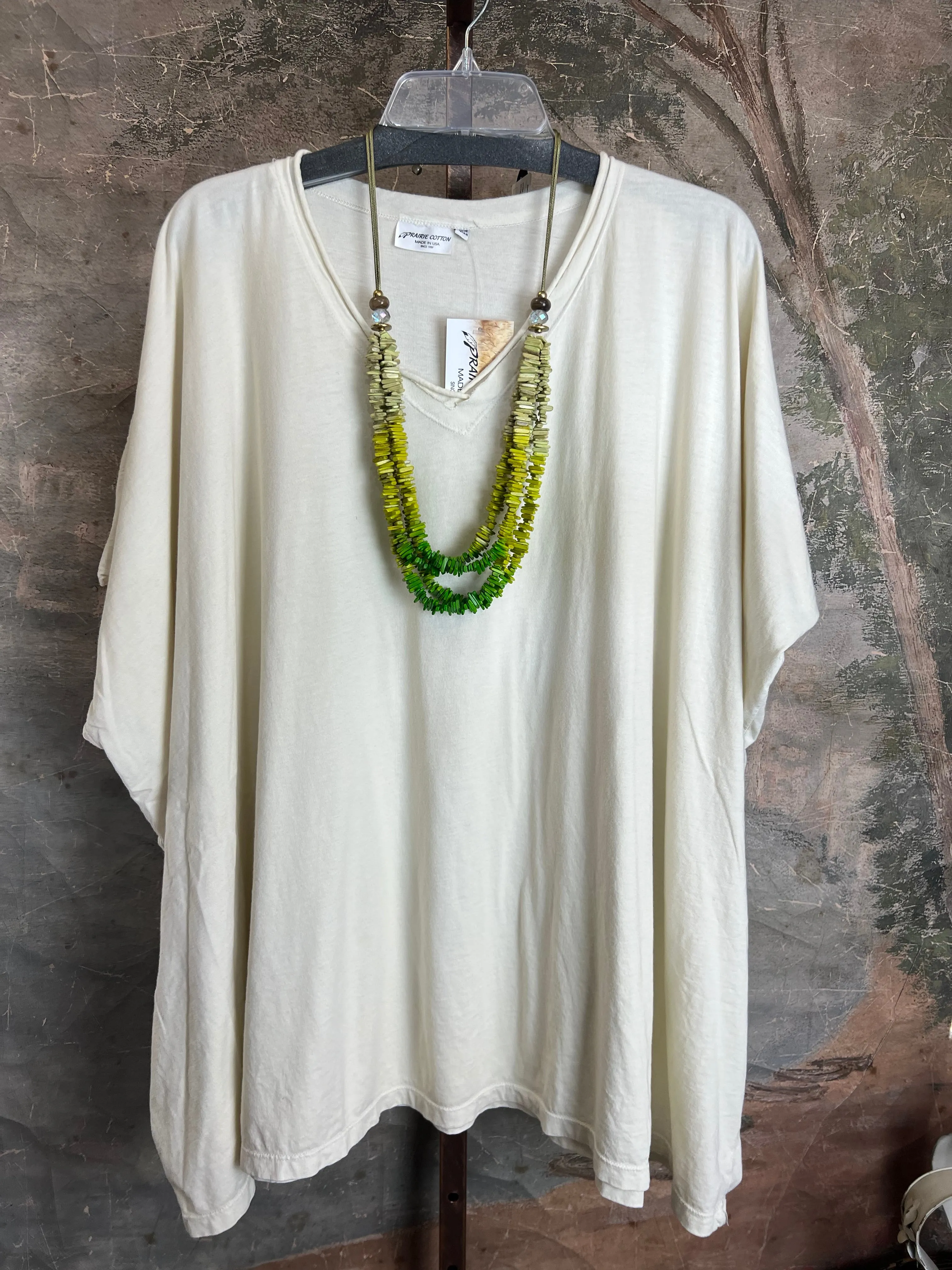 8715 Solid V-Elbow Tunic Tshirt-Ivory