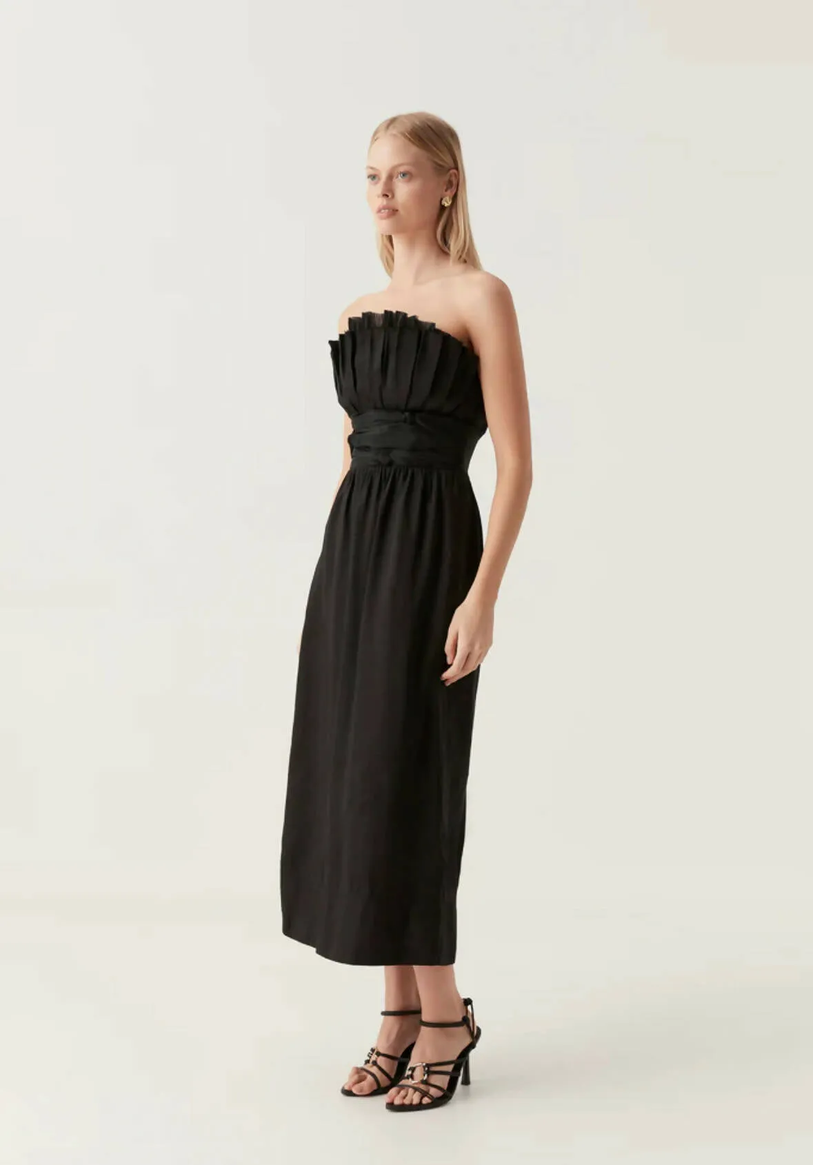 Aje Whisper Knot Waist Strapless Midi Dress Black Size 10