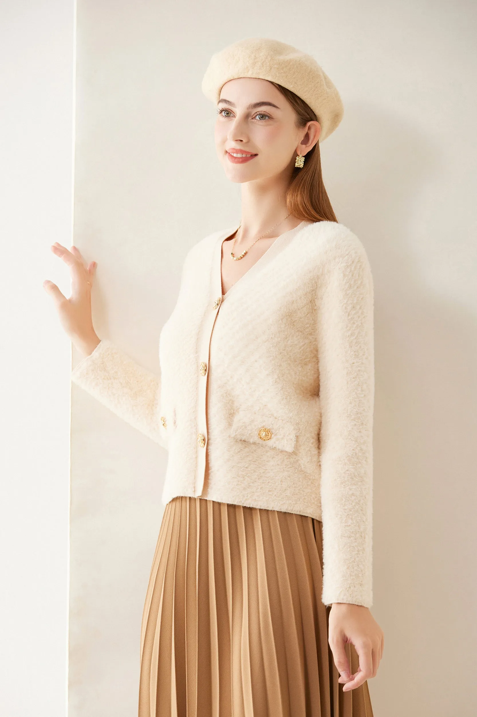 Alexandra V-neck Fuzzy Knit Cardigan