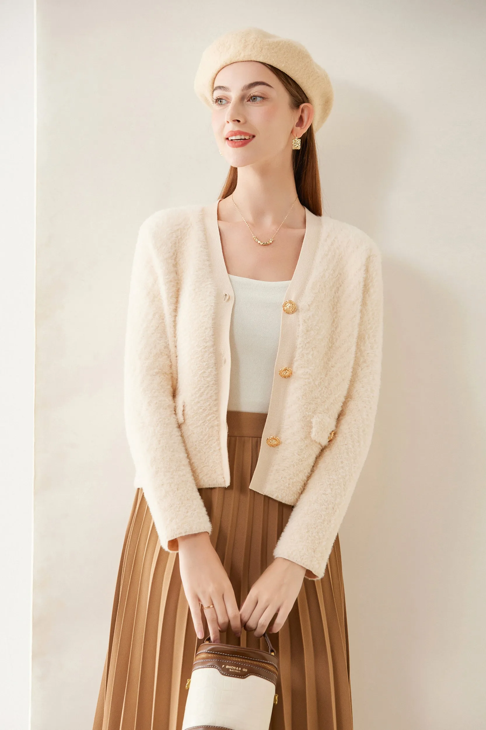 Alexandra V-neck Fuzzy Knit Cardigan