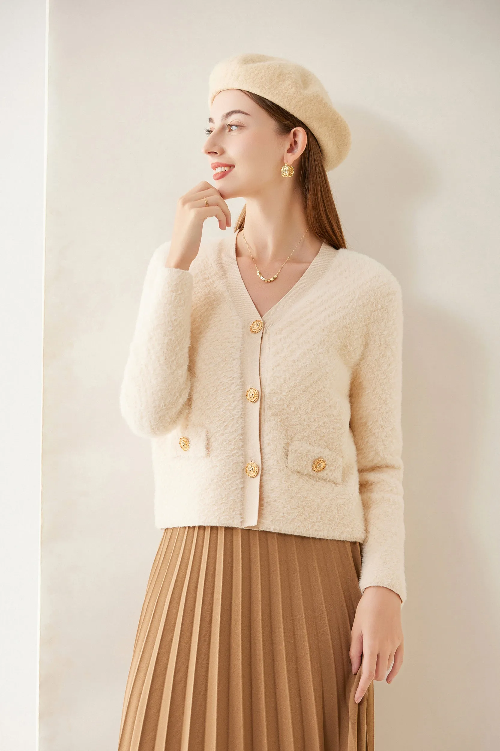 Alexandra V-neck Fuzzy Knit Cardigan