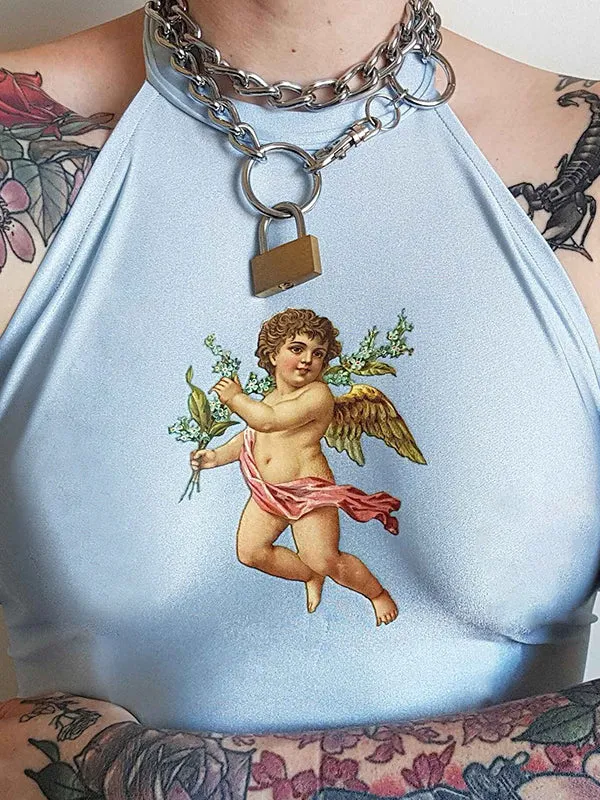 Angel Pattern Hanging Neck Vest