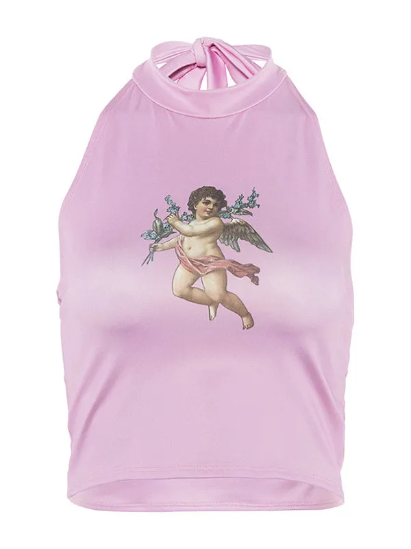 Angel Pattern Hanging Neck Vest