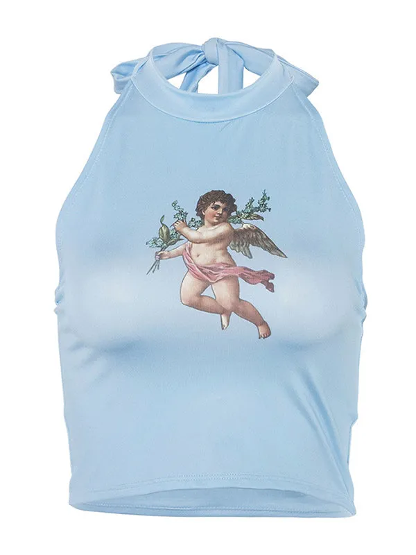 Angel Pattern Hanging Neck Vest