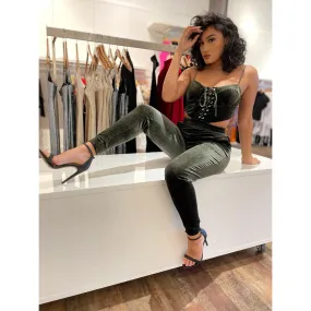 Apply Pressure Velour Jumpsuit (Olive)