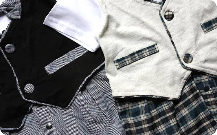 Baby Romper Button Down Vest Bow Tie Formal Tuxedo Romper