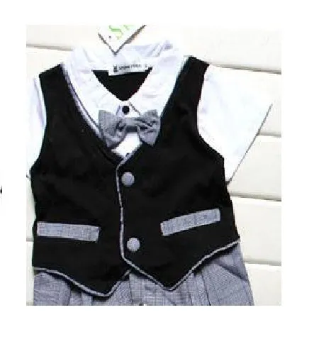 Baby Romper Button Down Vest Bow Tie Formal Tuxedo Romper
