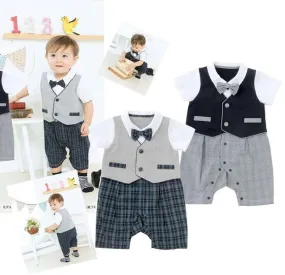 Baby Romper Button Down Vest Bow Tie Formal Tuxedo Romper
