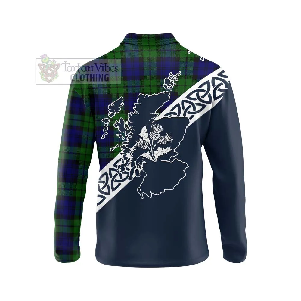 Bannatyne Tartan Long Sleeve Polo Shirt Featuring Thistle and Scotland Map