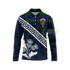 Bannatyne Tartan Long Sleeve Polo Shirt Featuring Thistle and Scotland Map