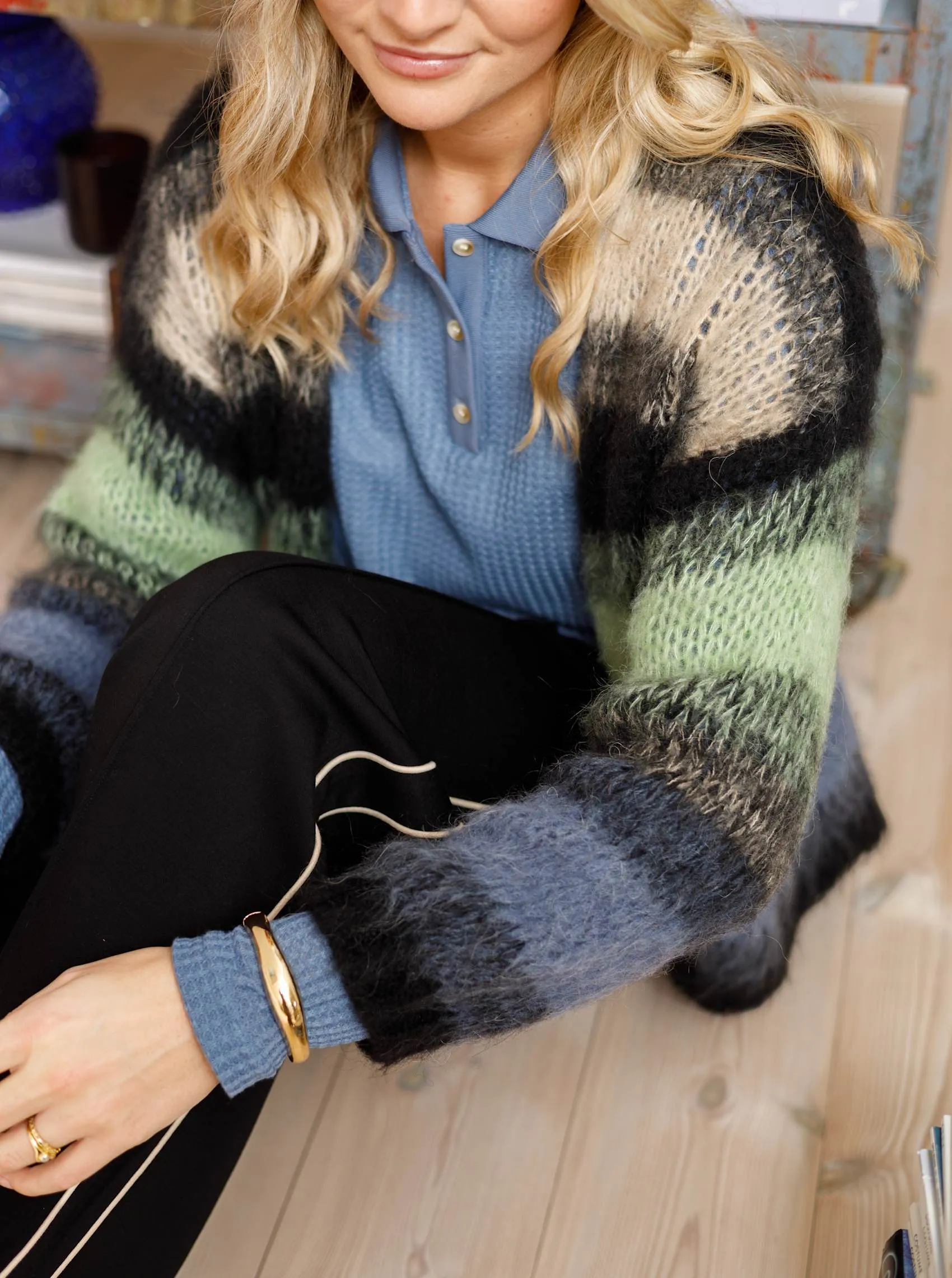 BCFINNA striped cardigan - Black Blue