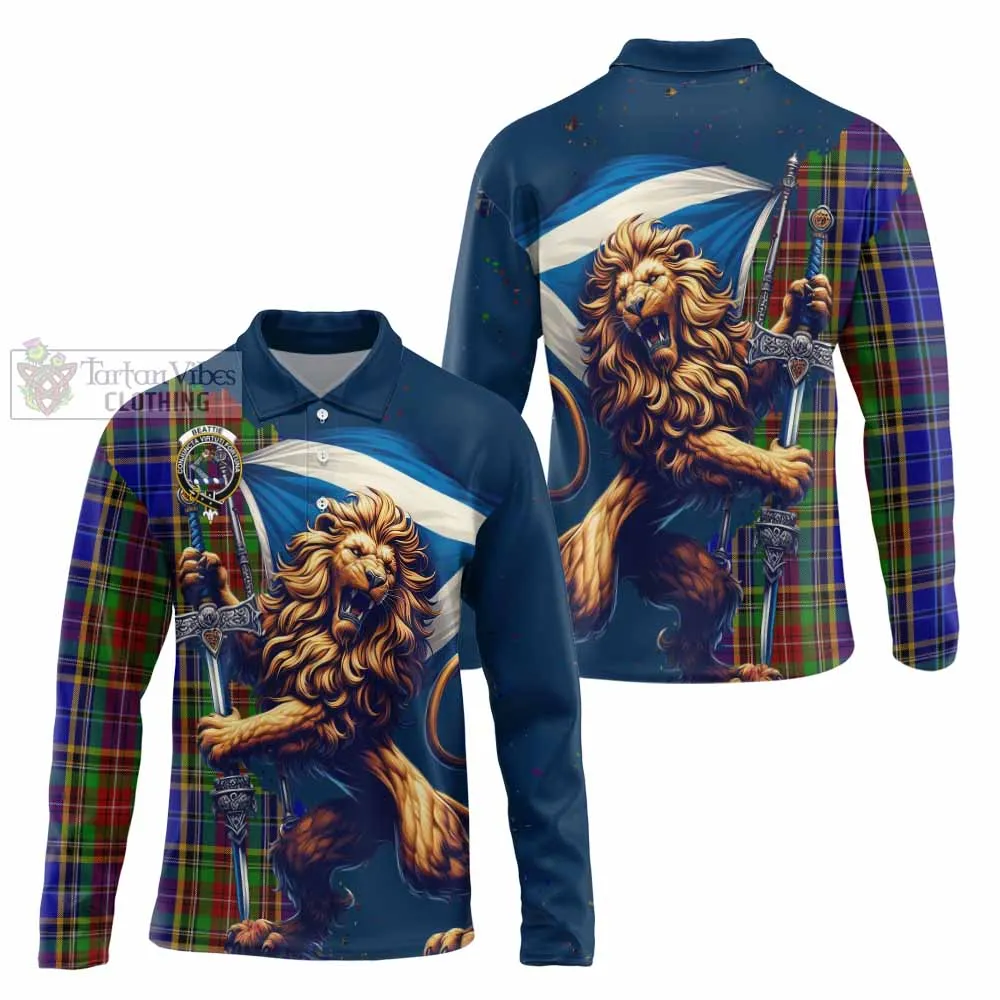 Beattie (Beatty) Tartan Family Crest Long Sleeve Polo Shirt with Scottish Majestic Lion