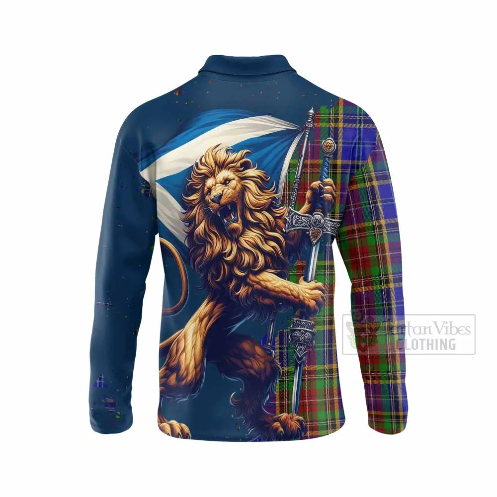 Beattie (Beatty) Tartan Family Crest Long Sleeve Polo Shirt with Scottish Majestic Lion