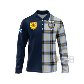 Bell Tartan Long Sleeve Polo Shirt Alba with Scottish Lion Royal Arm Half Style