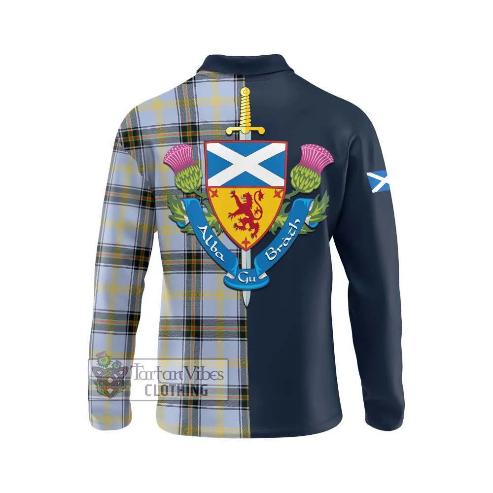 Bell Tartan Long Sleeve Polo Shirt Alba with Scottish Lion Royal Arm Half Style