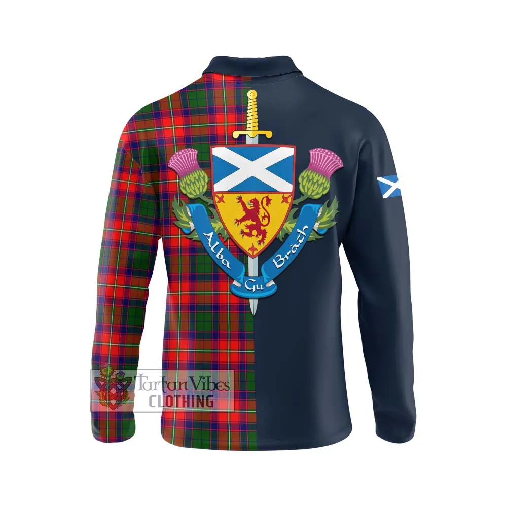 Belsches Tartan Long Sleeve Polo Shirt Alba with Scottish Lion Royal Arm Half Style