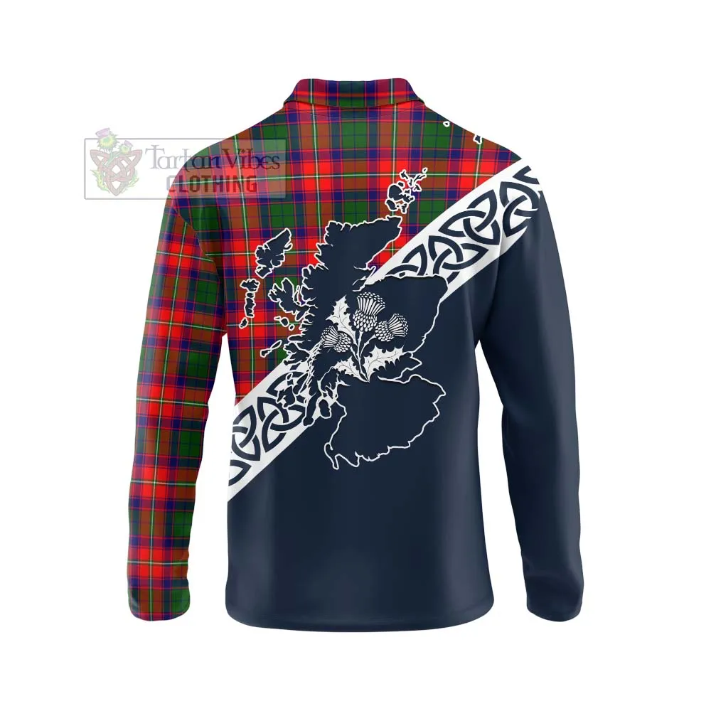 Belshes (Belsches) Tartan Long Sleeve Polo Shirt Featuring Thistle and Scotland Map