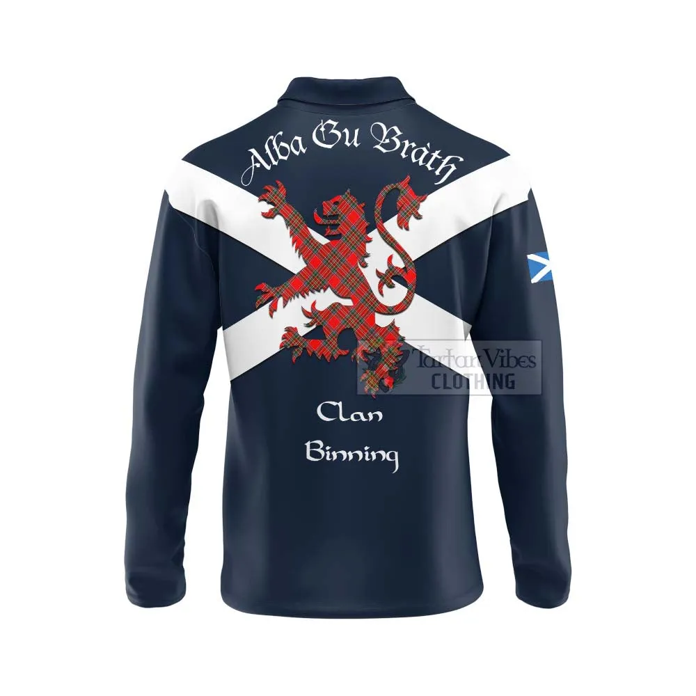 Binning Tartan Lion Rampant Long Sleeve Polo Shirt  Proudly Display Your Heritage with Alba Gu Brath and Clan Name