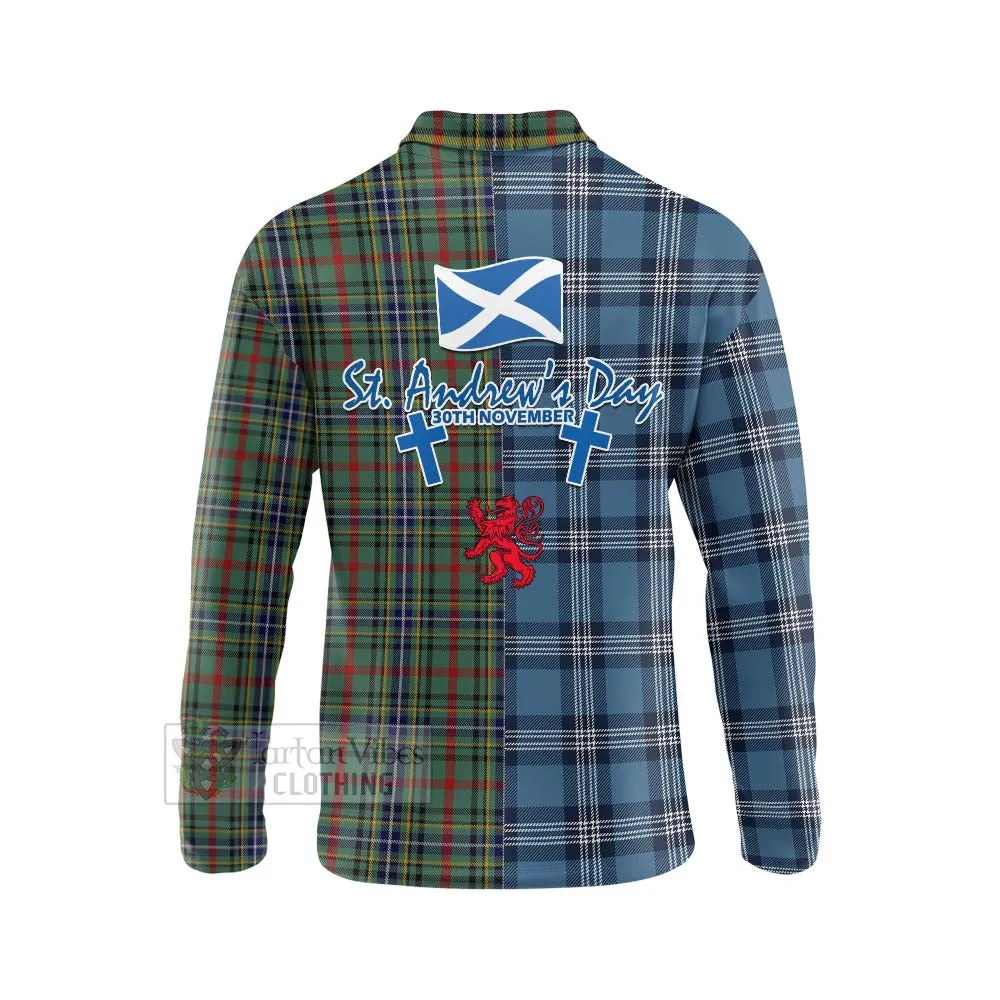 Bisset Tartan Long Sleeve Polo Shirt Happy St. Andrew's Day Half Tartan Style