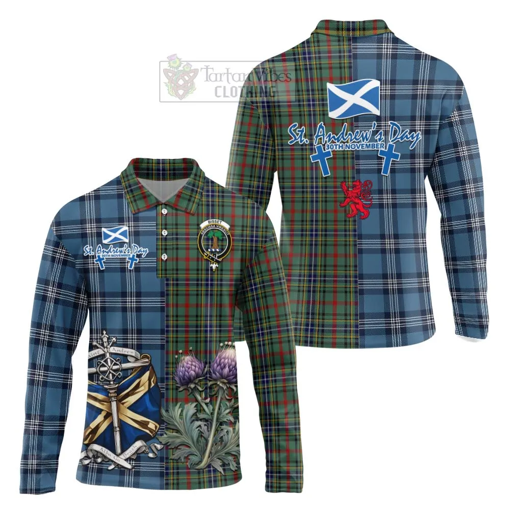 Bisset Tartan Long Sleeve Polo Shirt Happy St. Andrew's Day Half Tartan Style