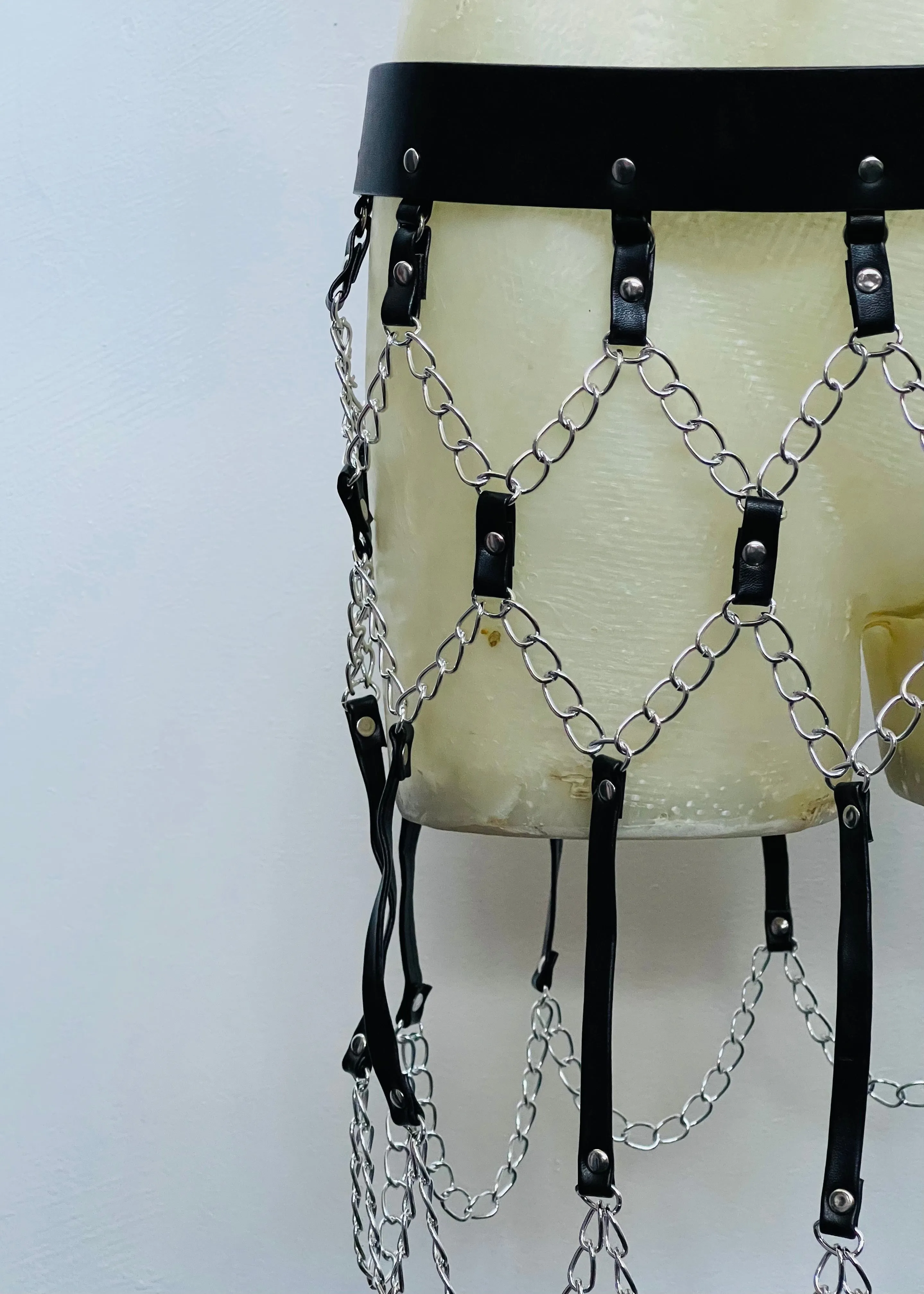 Black Faux Leather Chain Harness Skirt