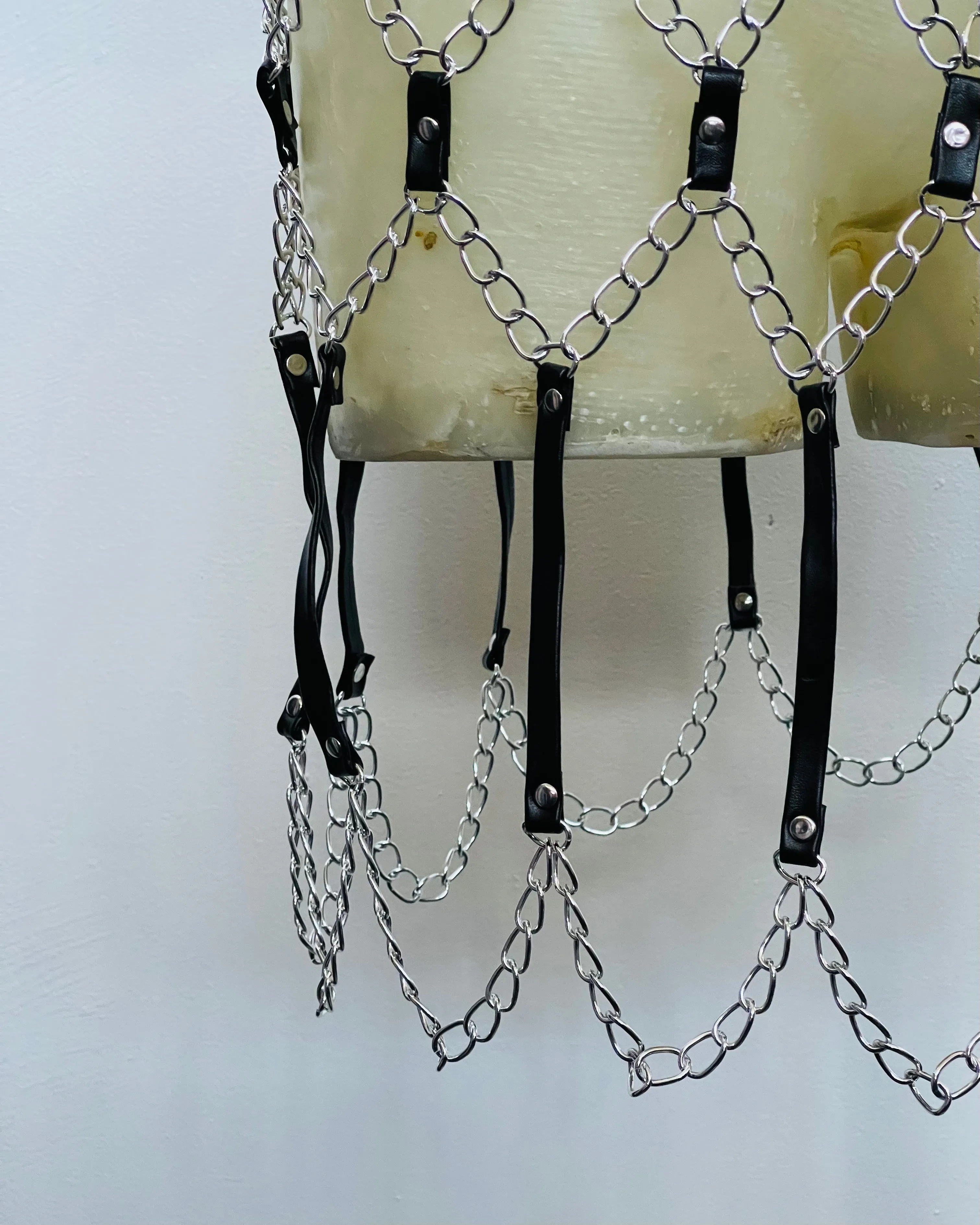 Black Faux Leather Chain Harness Skirt