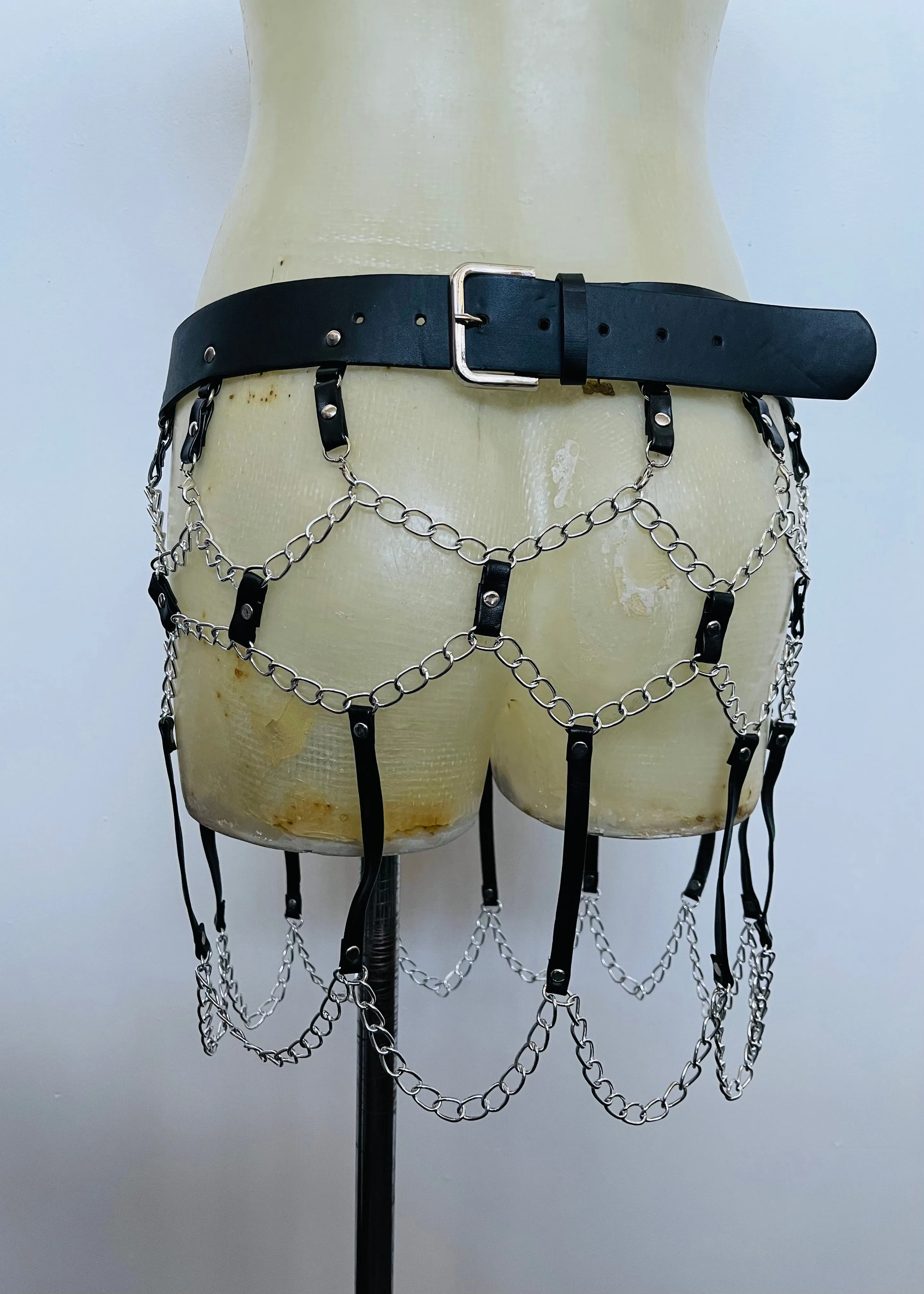 Black Faux Leather Chain Harness Skirt