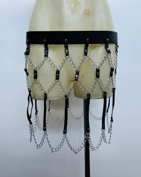 Black Faux Leather Chain Harness Skirt