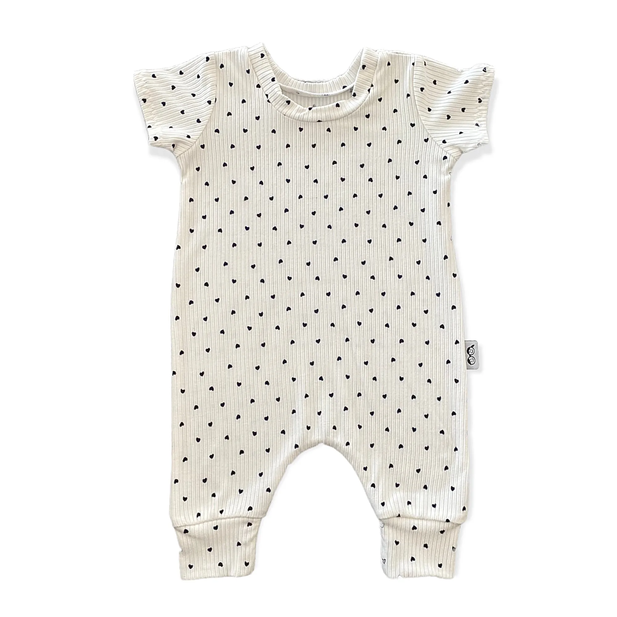 Black Hearts on Ivory Harem Romper