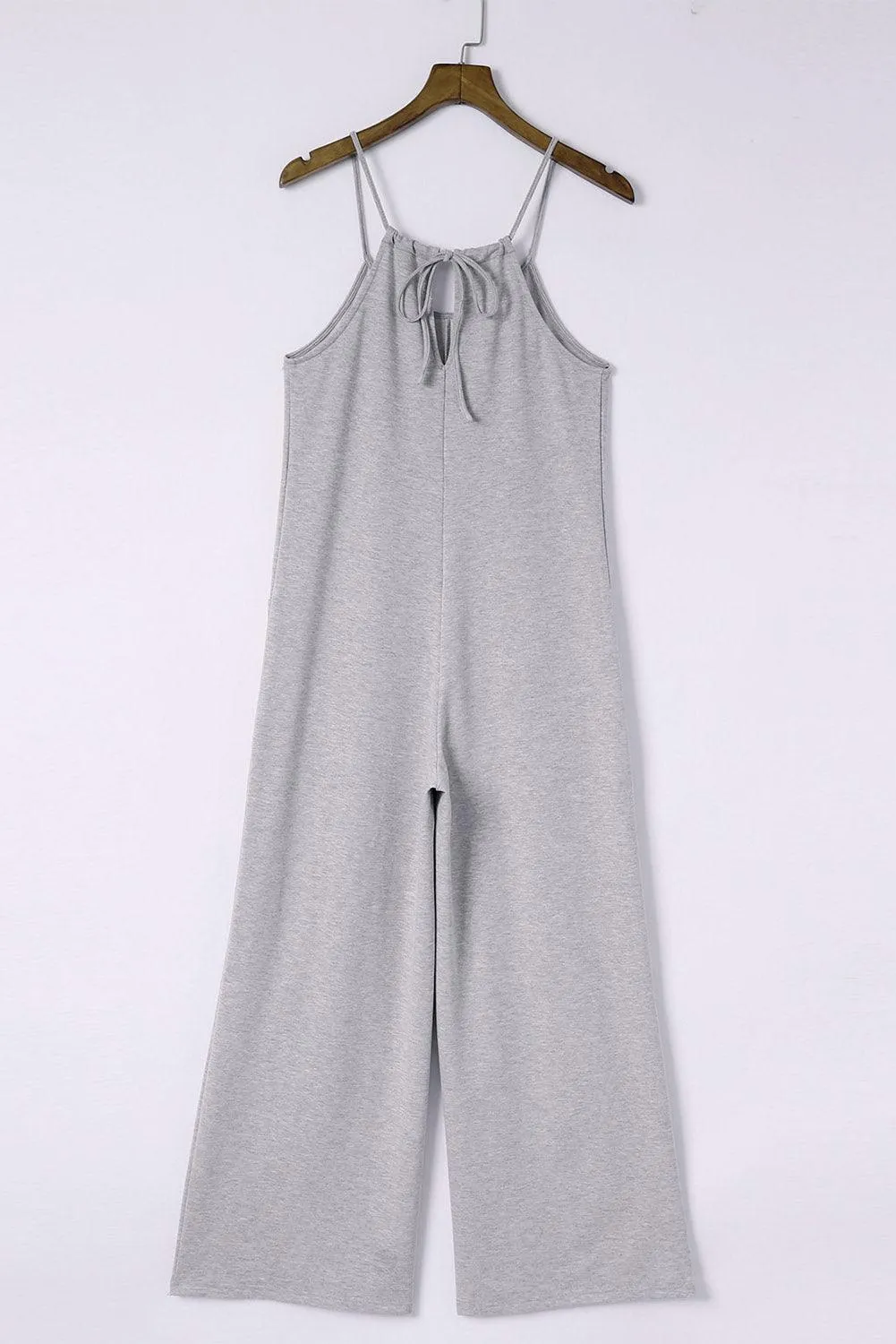Black Loose Fit Side Pockets Spaghetti Strap Wide Leg Jumpsuit