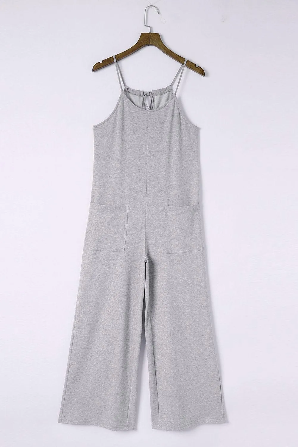 Black Loose Fit Side Pockets Spaghetti Strap Wide Leg Jumpsuit