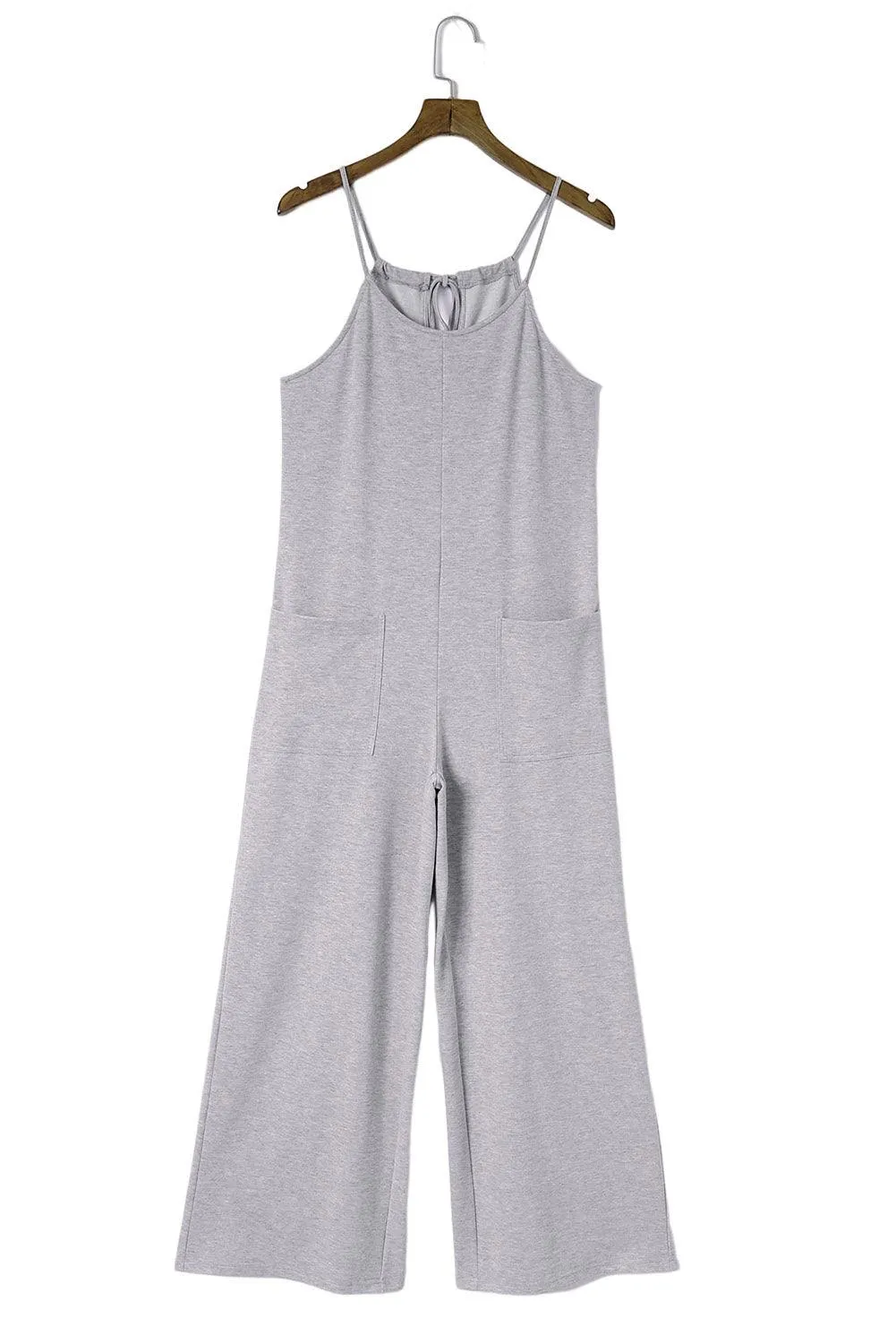 Black Loose Fit Side Pockets Spaghetti Strap Wide Leg Jumpsuit
