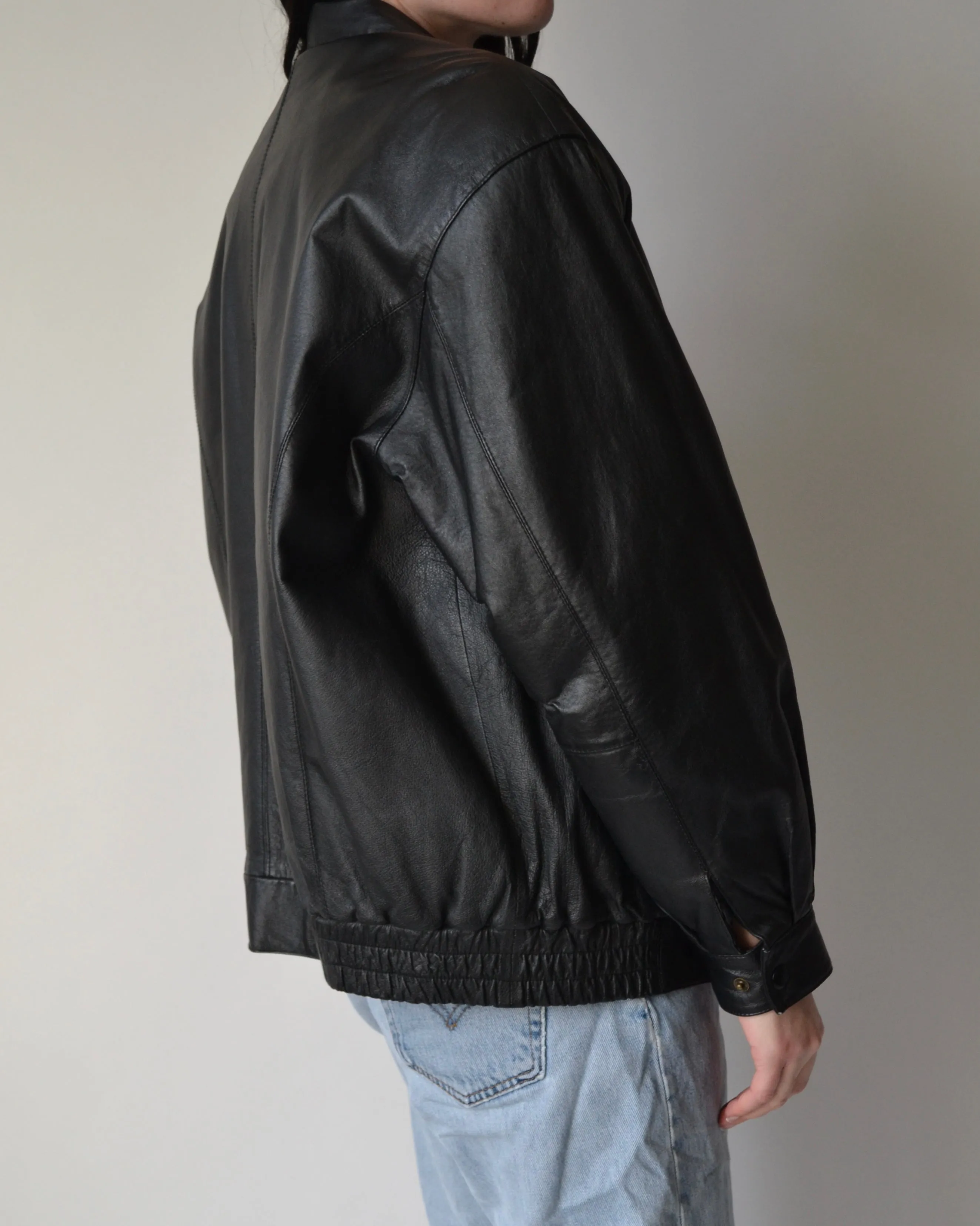 Black Vintage Leather Bomber Jacket