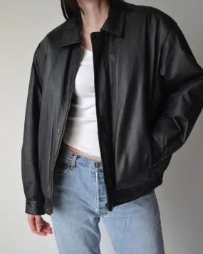 Black Vintage Leather Bomber Jacket