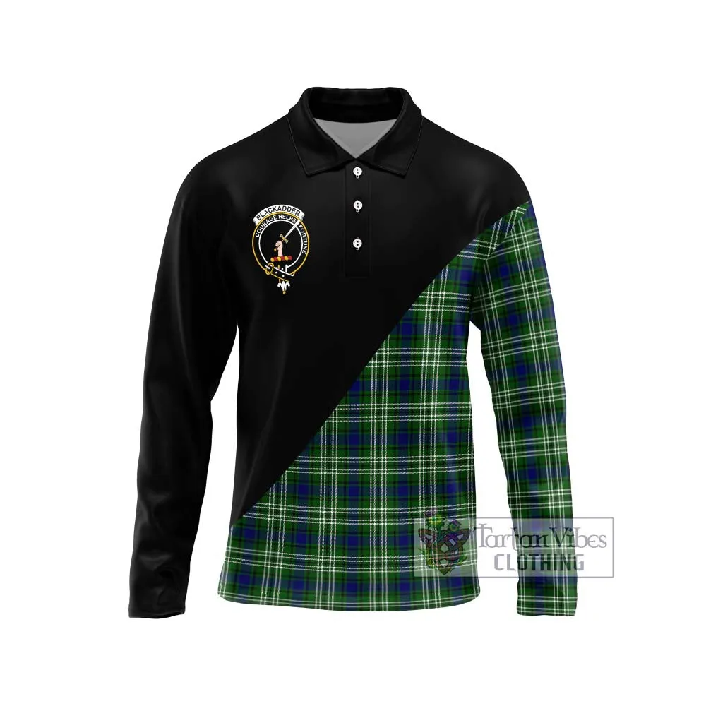 Blackadder Tartan Long Sleeve Polo Shirt with Family Crest and Military Logo Style
