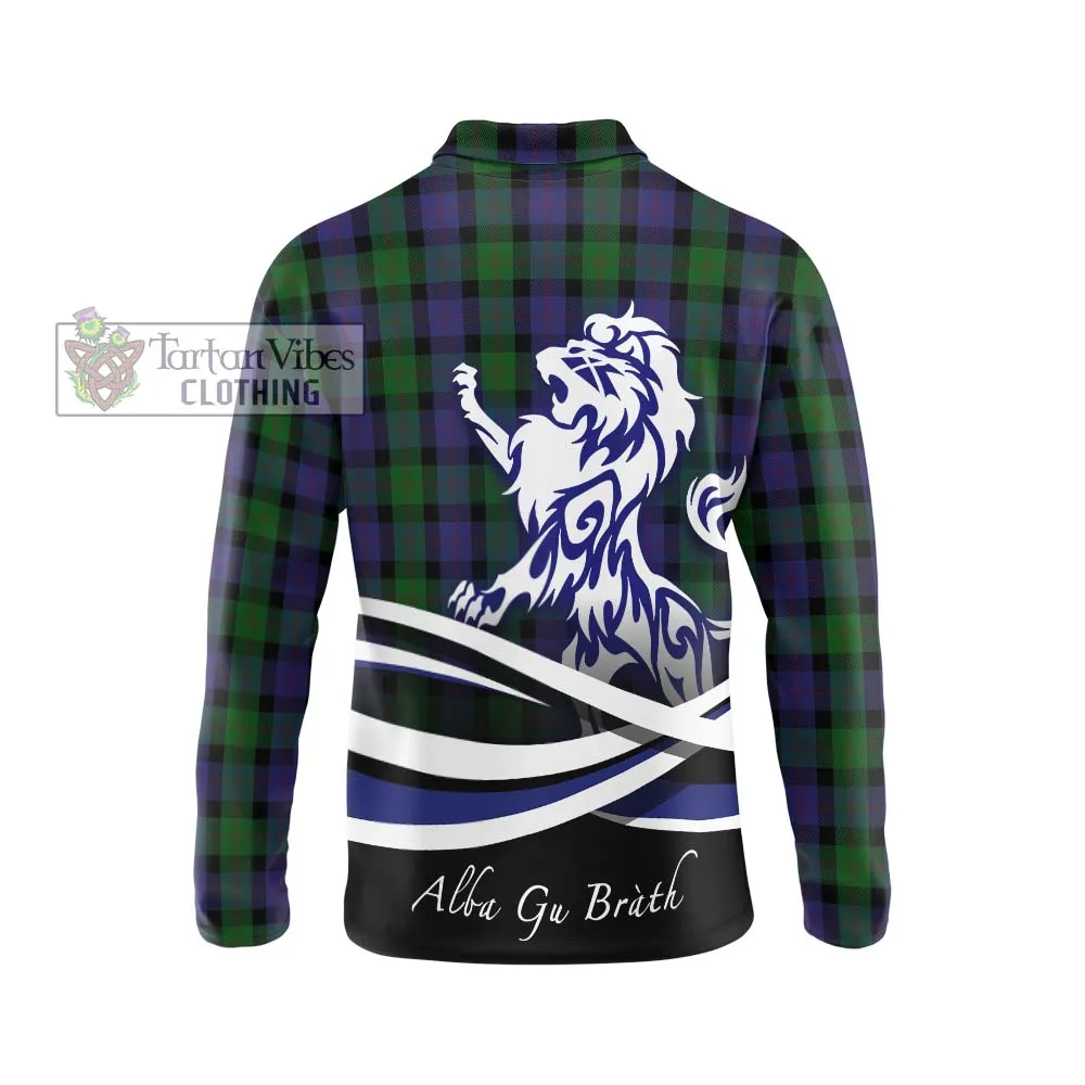 Blair Tartan Long Sleeve Polo Shirt with Alba Gu Brath Regal Lion Emblem