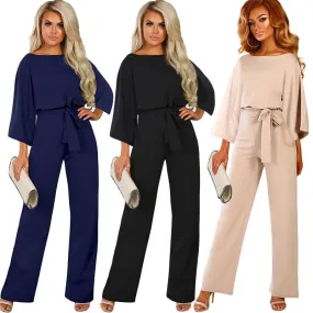 Blue Half Sleeves Peplum Waist Jumpsuit