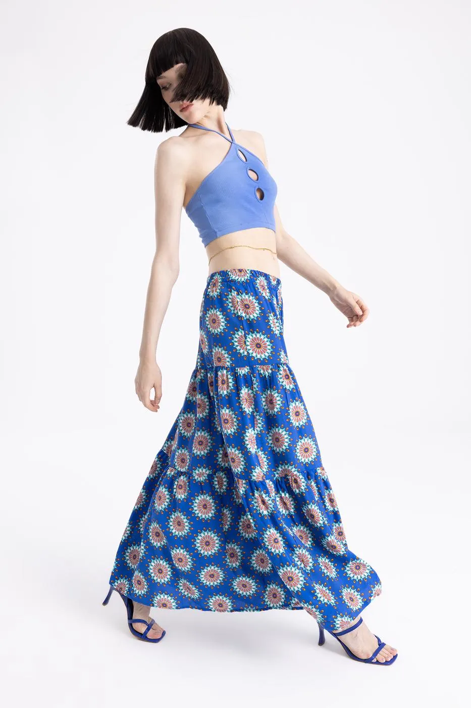 Blue Layered Maxi Skirt