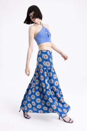 Blue Layered Maxi Skirt