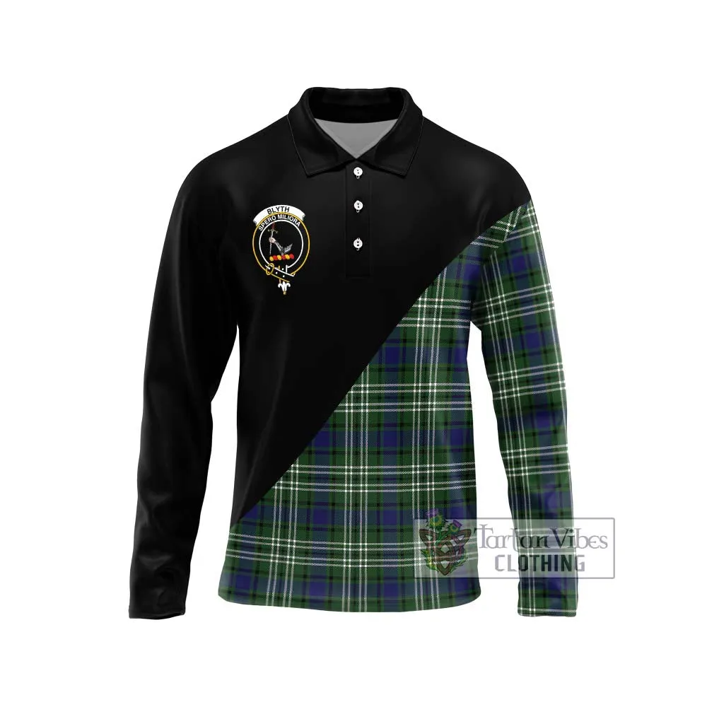 Blyth Tartan Long Sleeve Polo Shirt with Family Crest and Military Logo Style