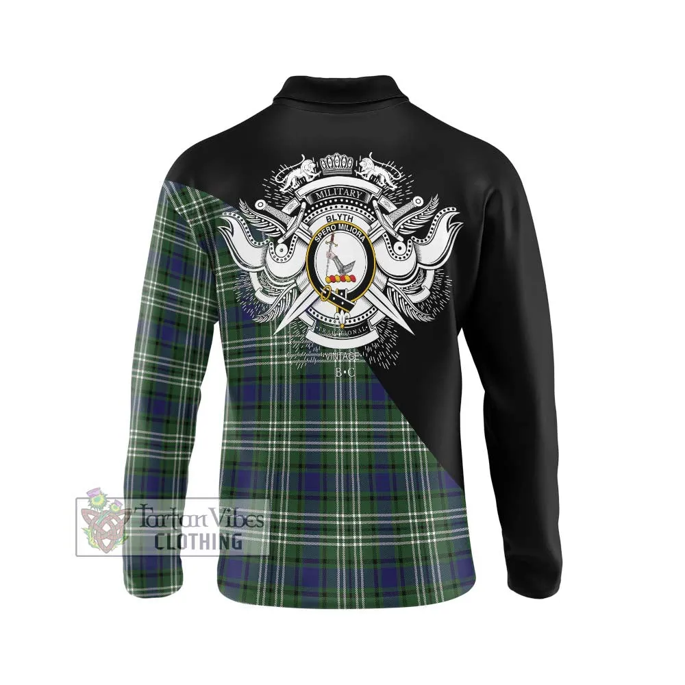 Blyth Tartan Long Sleeve Polo Shirt with Family Crest and Military Logo Style