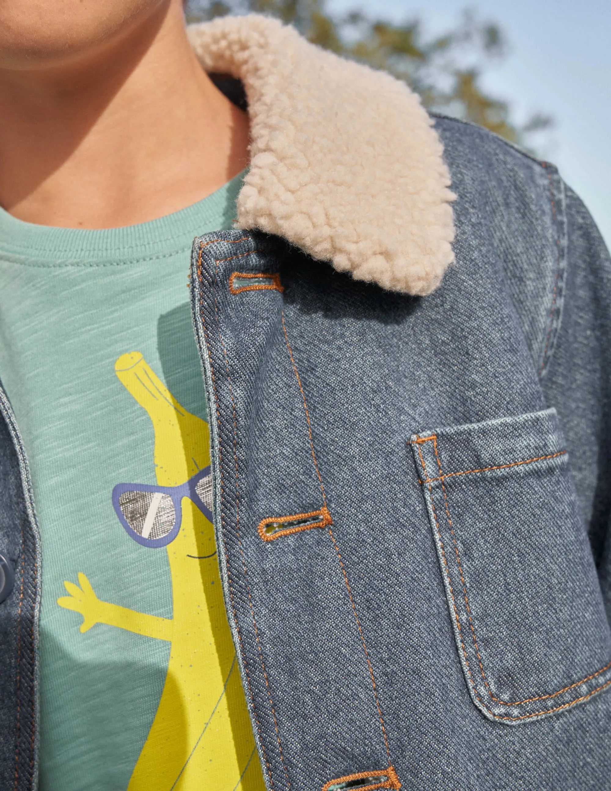 Borg Lined Jacket-Mid Vintage Denim