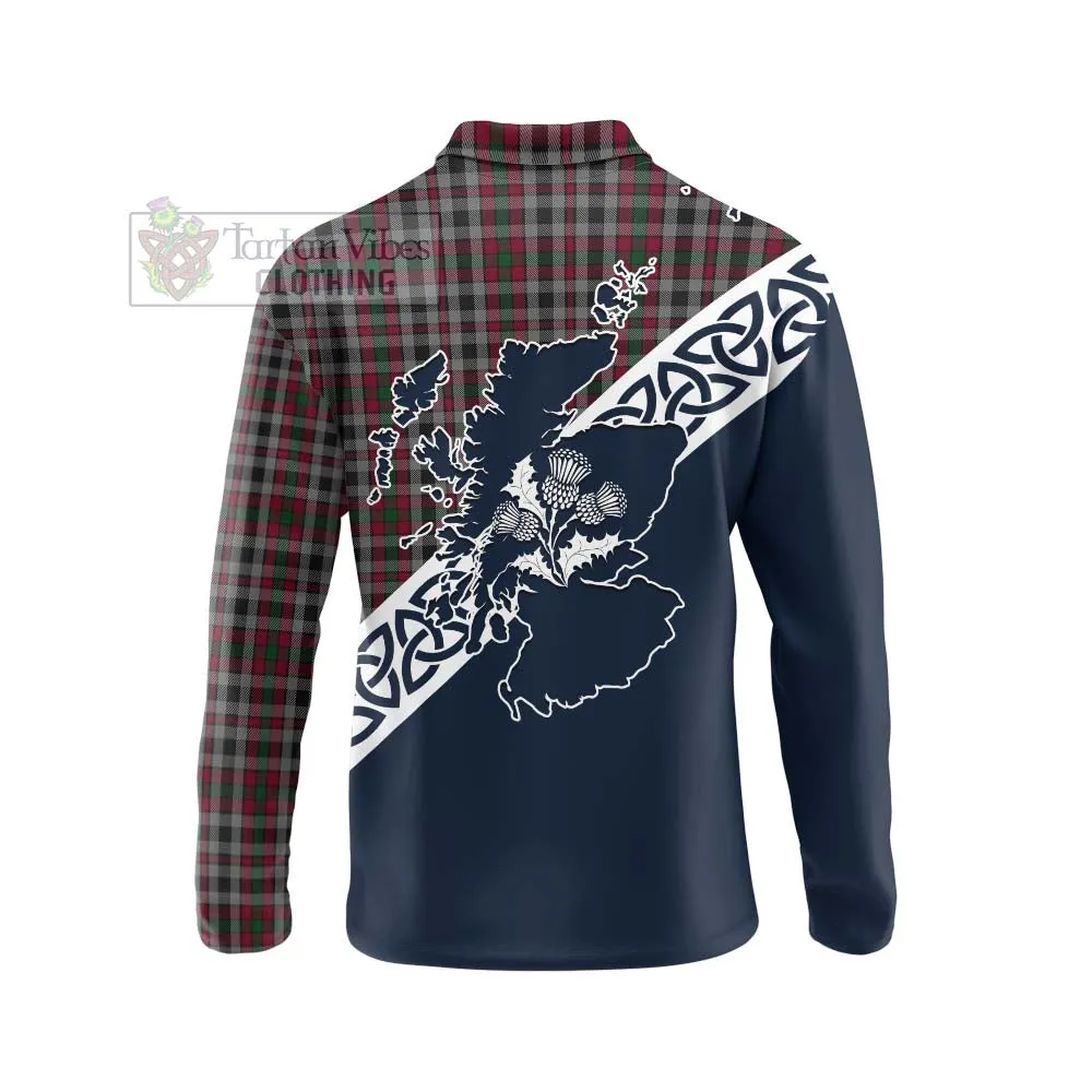 Borthwick Tartan Long Sleeve Polo Shirt Featuring Thistle and Scotland Map